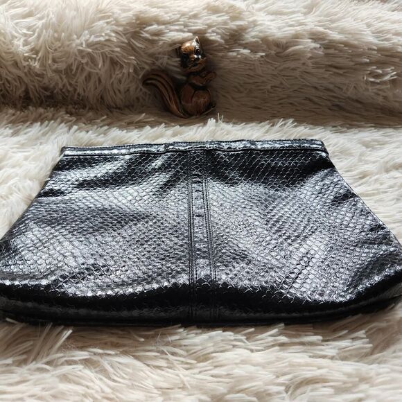 Mary Ann Rosenfeld Clutch Handbag Black Faux Leather 12"Wx8"H Vintage - Picture 2 of 10